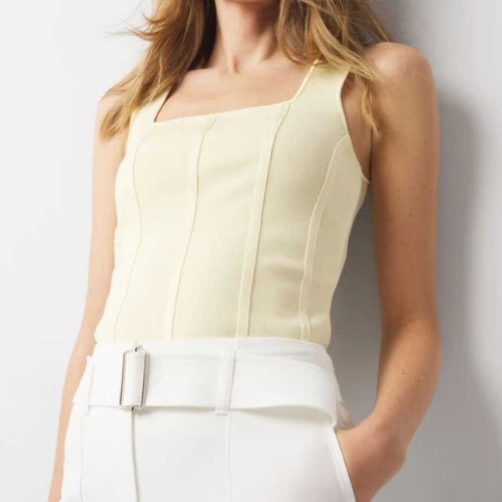 WHBM FORME Sculpt Stretch Sweater Corset Tank Top Ribbed Yellow